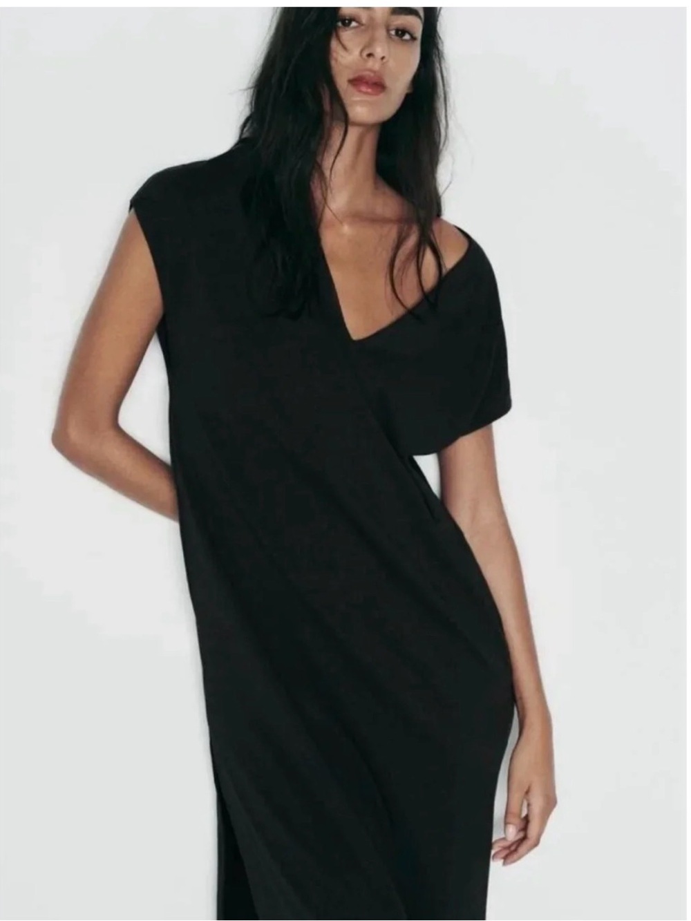Zara Black V-Neck Midi Dress